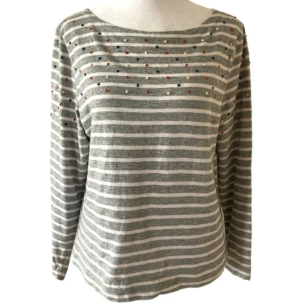 J. Crew medium long sleeve top stripes gray white